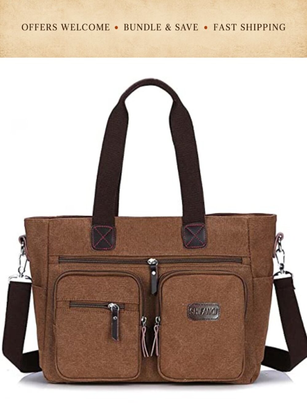 Canvas Tote Bag Crossbody Shoulder Bag Laptop Work School Travel Handbag